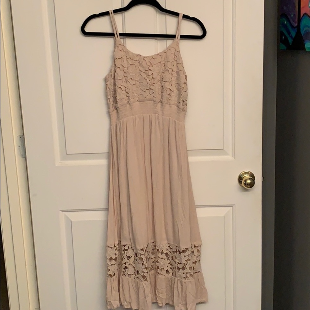 Tan crochet midi sundress